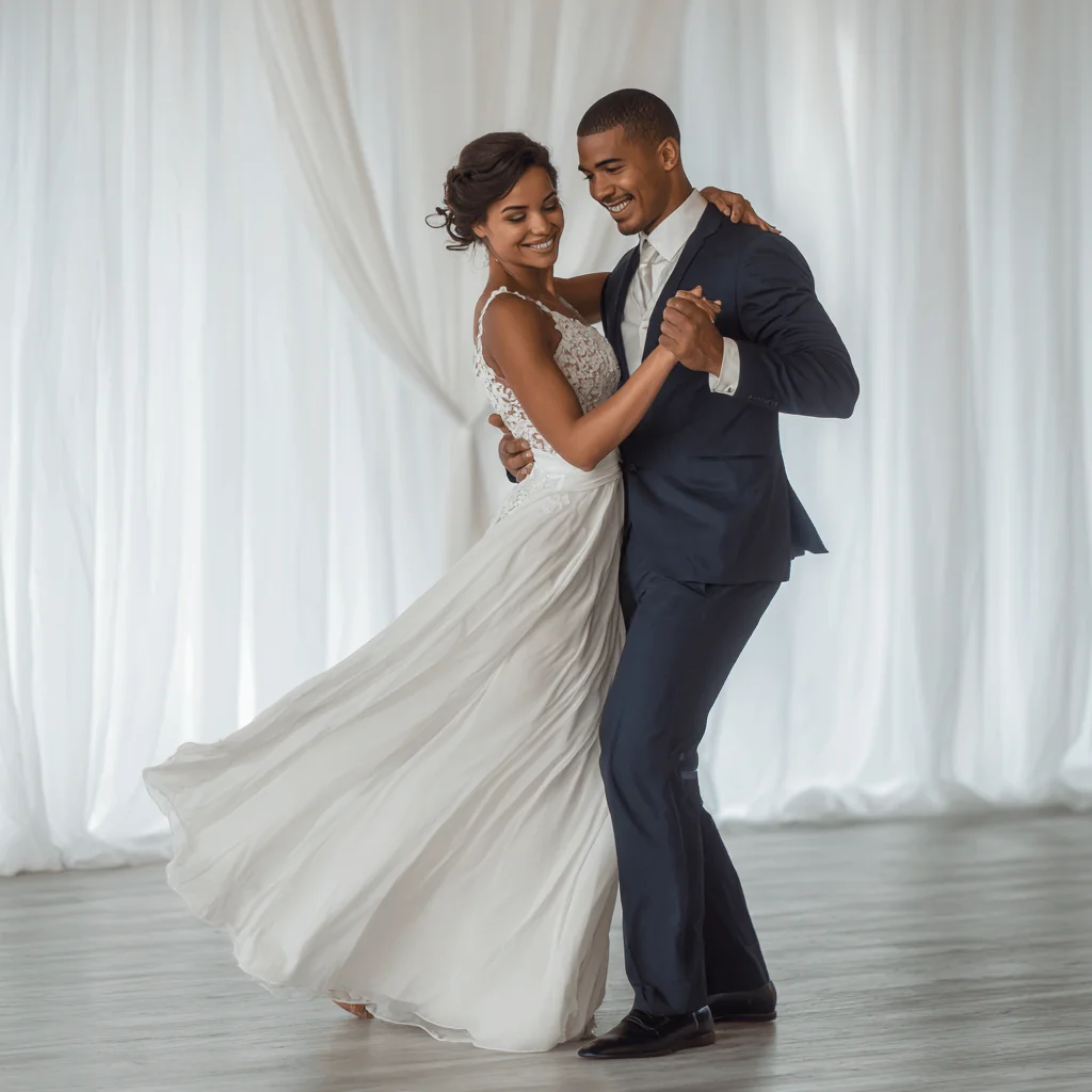 Couple rehearsing their first dance at a Chester studio